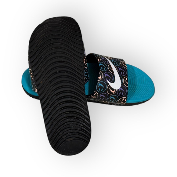 Nike Benassi JDI Slides Have A Nike Day Smiley 819358-009 Teal Black Youth 7Y - Picture 7 of 8